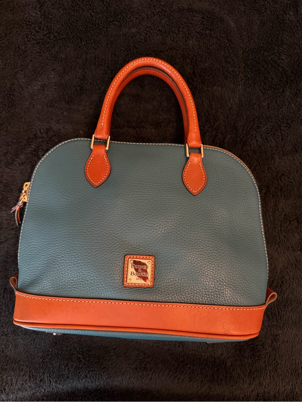 Dooney & Bourke Teal with Cognac Trim Dome Satchel